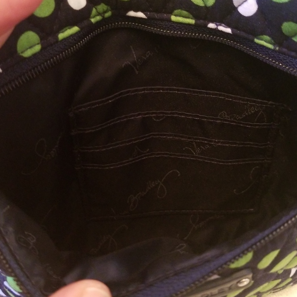 Vera Bradley Crossbody Navy with White and Green Polkadots Purse - Picture 5 of 6